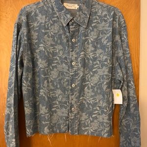 Floral Oversized Crop Denim Shirt